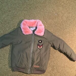 Buffalo David Bitton Kids Olive Puffer with Pink Collar